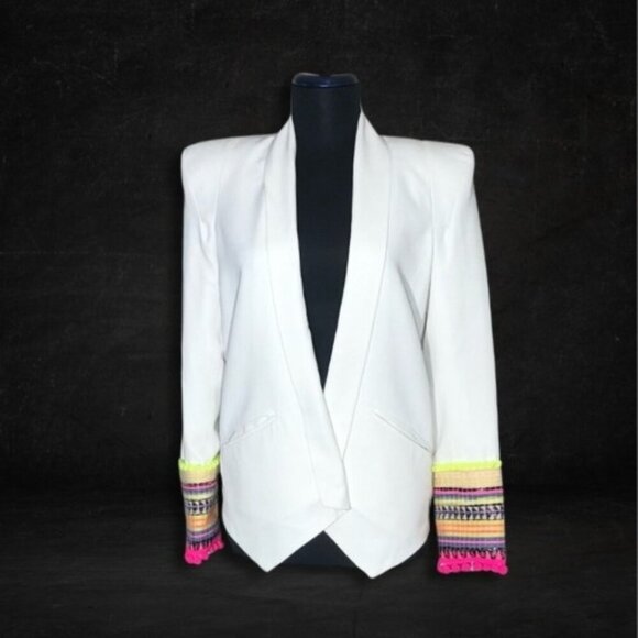 Bless The Mess Structured Blazer Artisan Neon Embellished Cuffs White sz M 38 - Picture 1 of 12